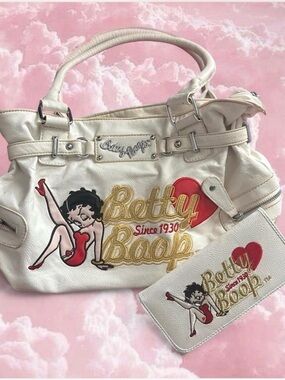 Betty Boop White Tote with Red Accent and Gold Embroidery